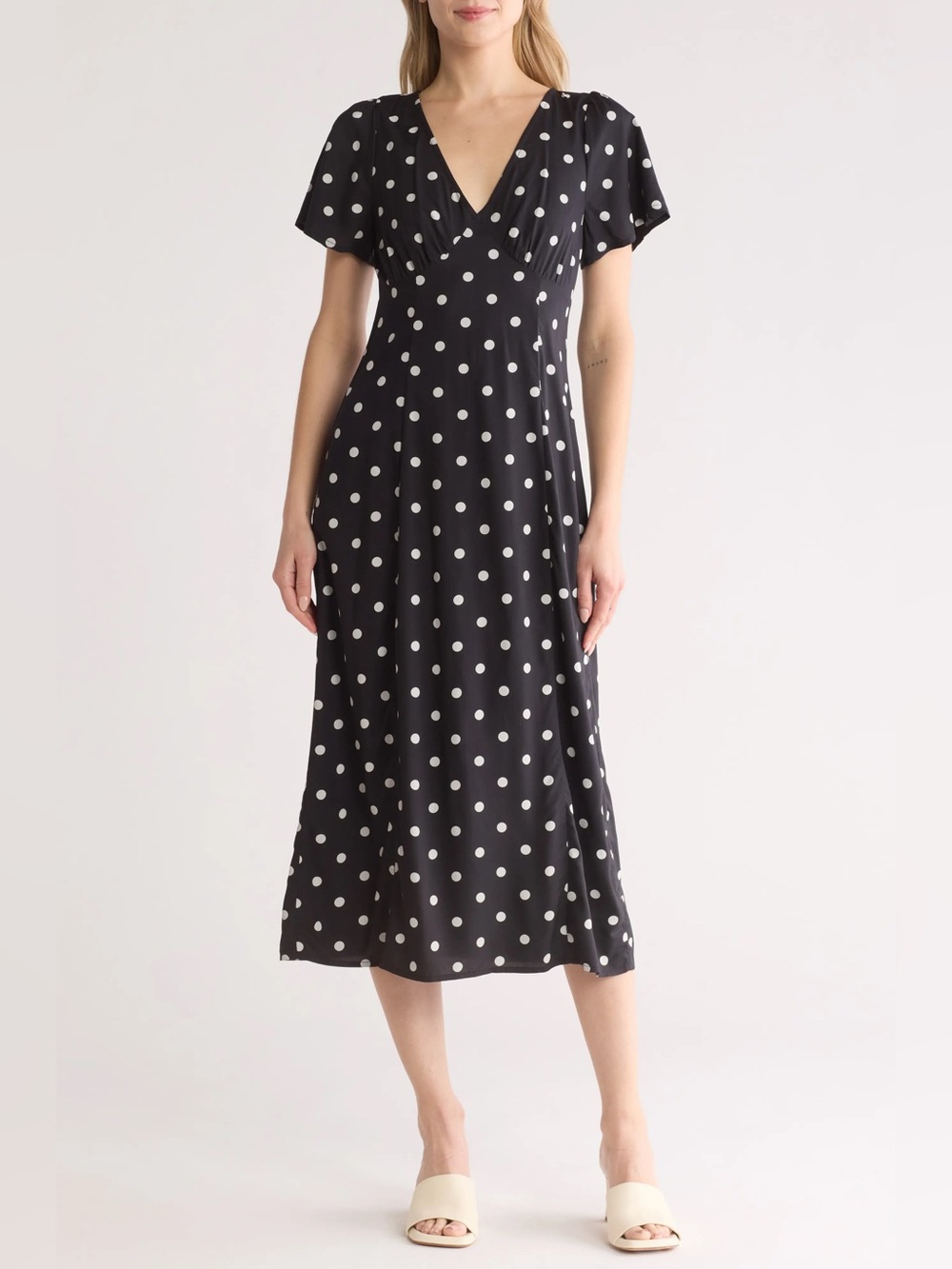 Madewell Black Midi Dress with White Polka Dots